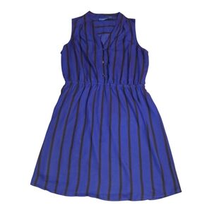 Apt. 9 Petite Large Blue and Black Striped Mini Shirt Dress Lined Waist Emphasis